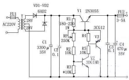 3~25V電壓可調(diào)穩(wěn)壓電路圖